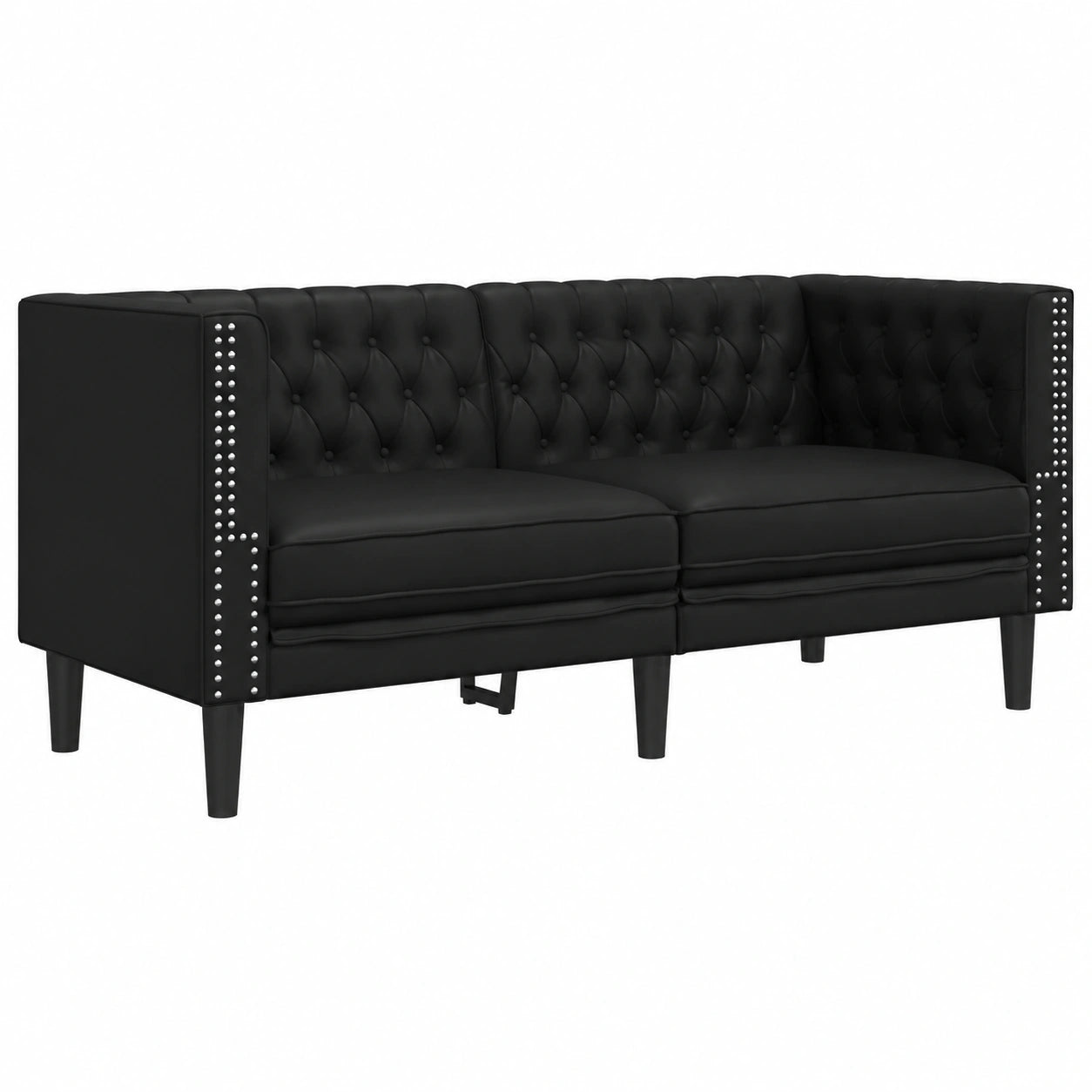 Sofá Chesterfield 2 Plazas de Cuero Sintético Negro