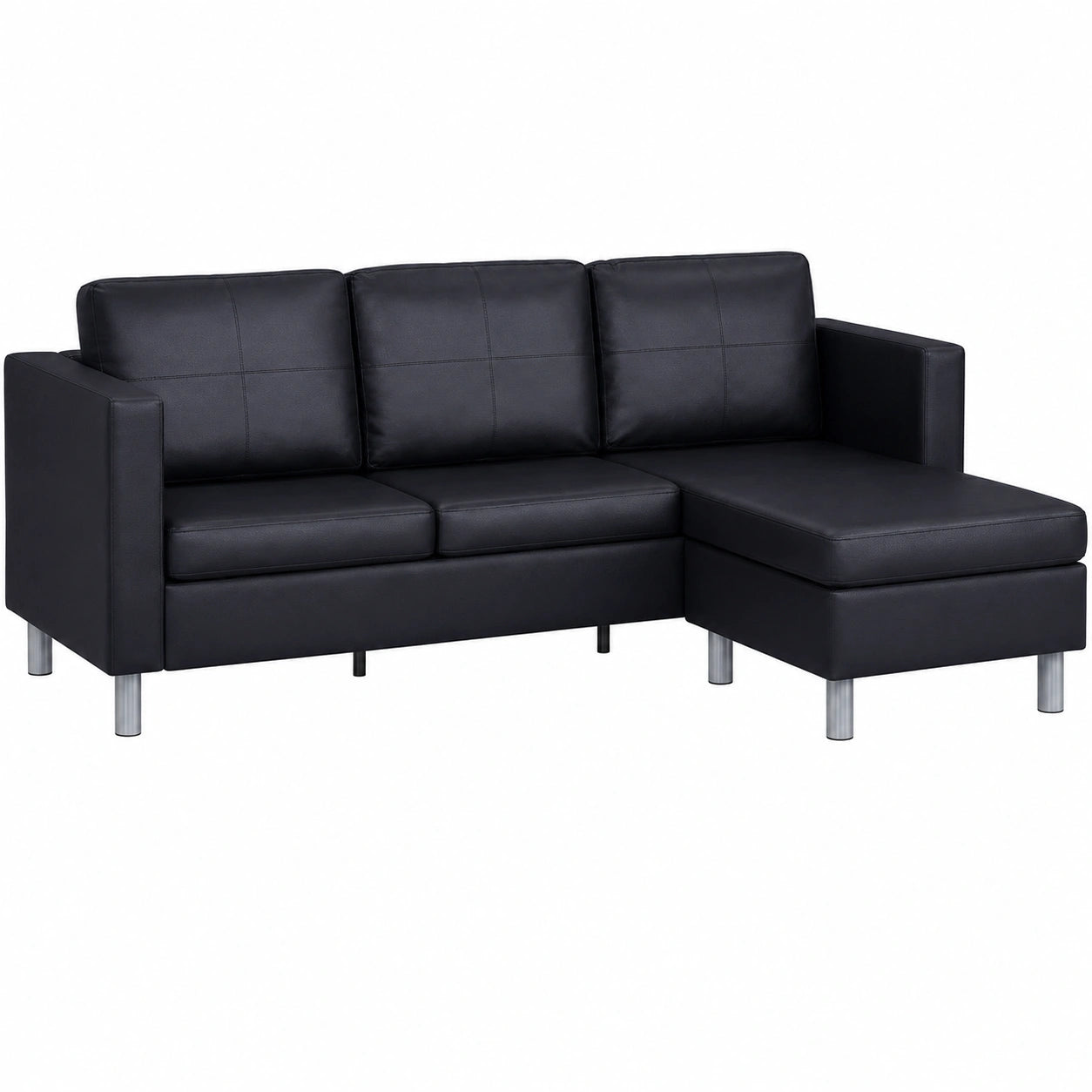 Sofá Modular 3 Plazas Cuero Sintético Negro para Salón