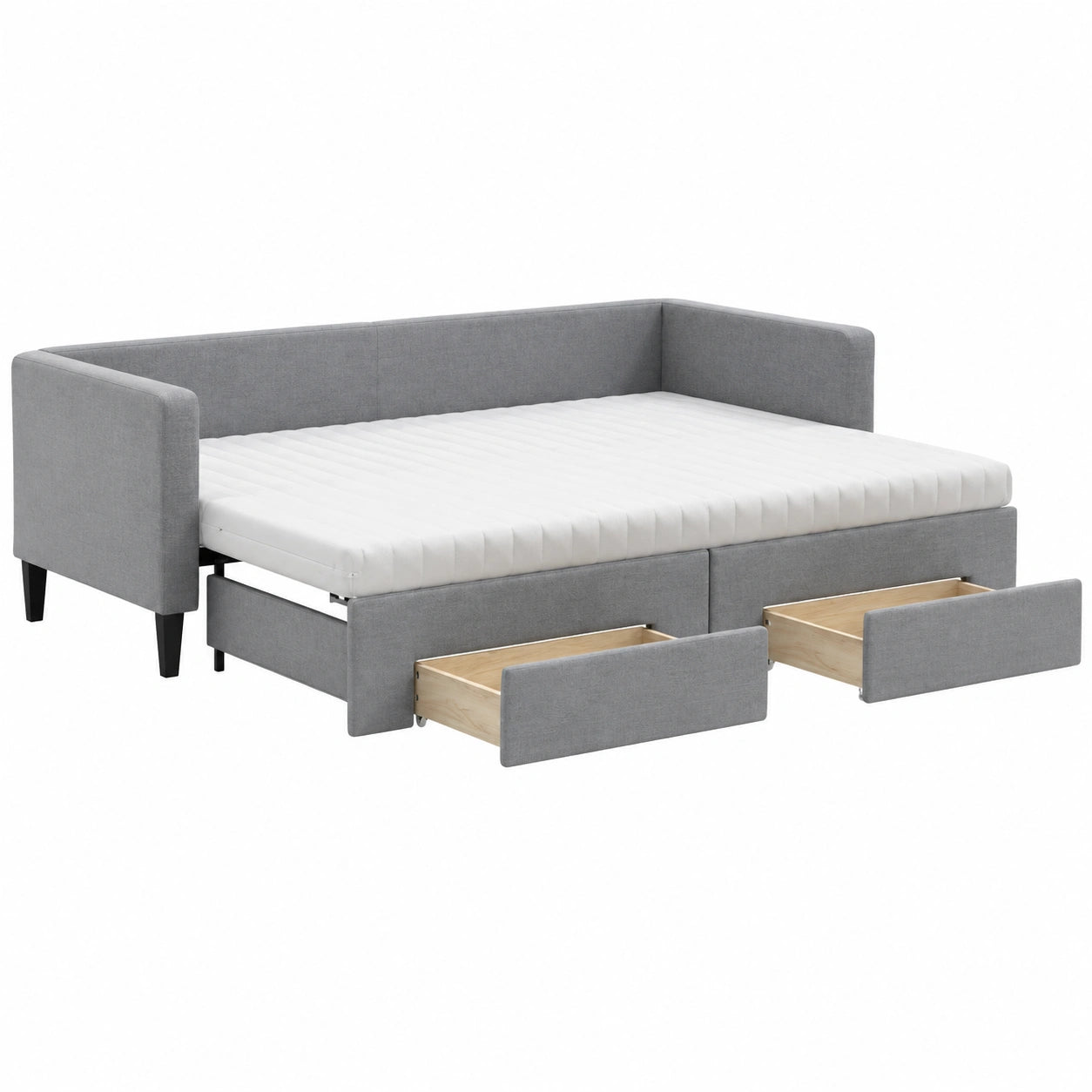Sofá Cama Nido Extensible con Cajones en Tela Gris Claro 80x200 cm