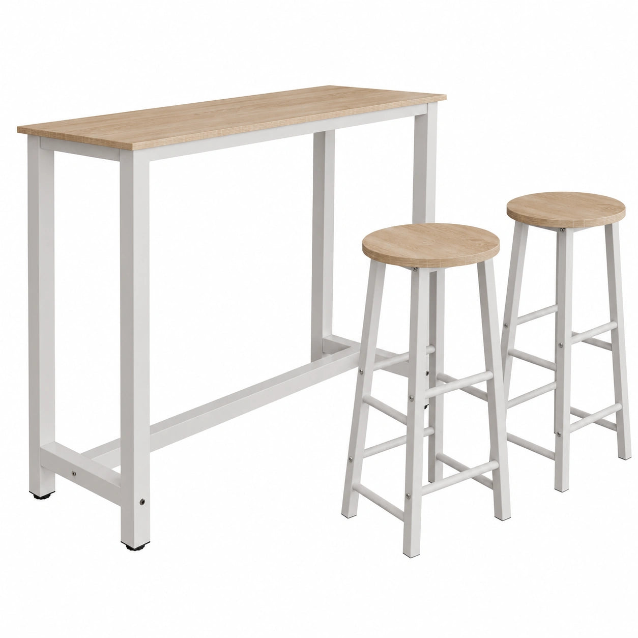 Mesa Alta de Cocina con Taburetes, Estilo Industrial, Color Blanco, 120x100x40 cm