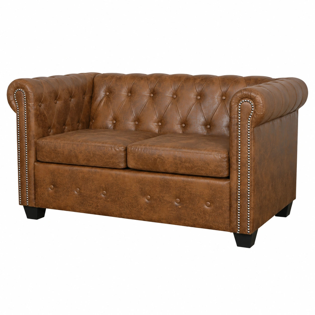 Sofá Chesterfield 2 Plazas de Cuero Sintético Marrón para Sala