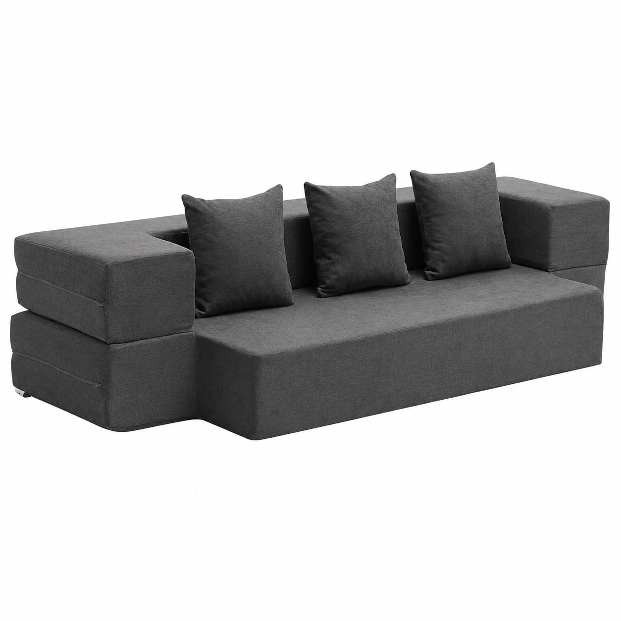Sofá Cama Convertible 3 en 1 con Almohadas y Funda Lavable, Espuma Viscoelástica Alta Densidad en Gris Oscuro