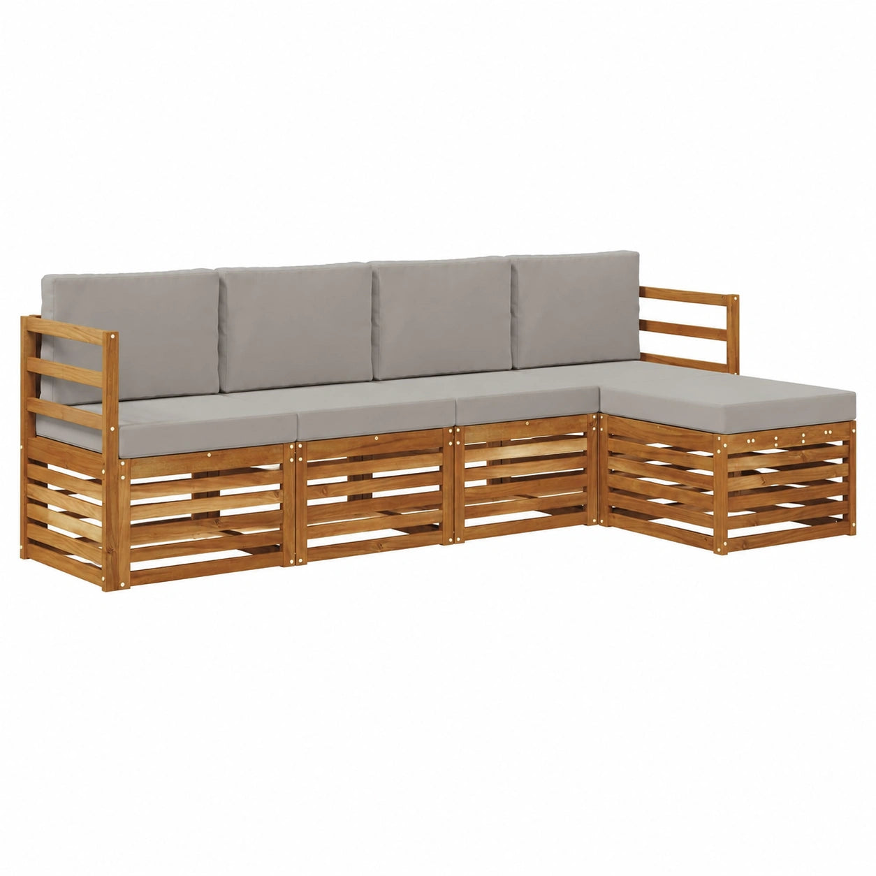 Conjunto de Sofás Modulares para Exterior 5 Piezas en Gris Natural, Muebles de Acacia
