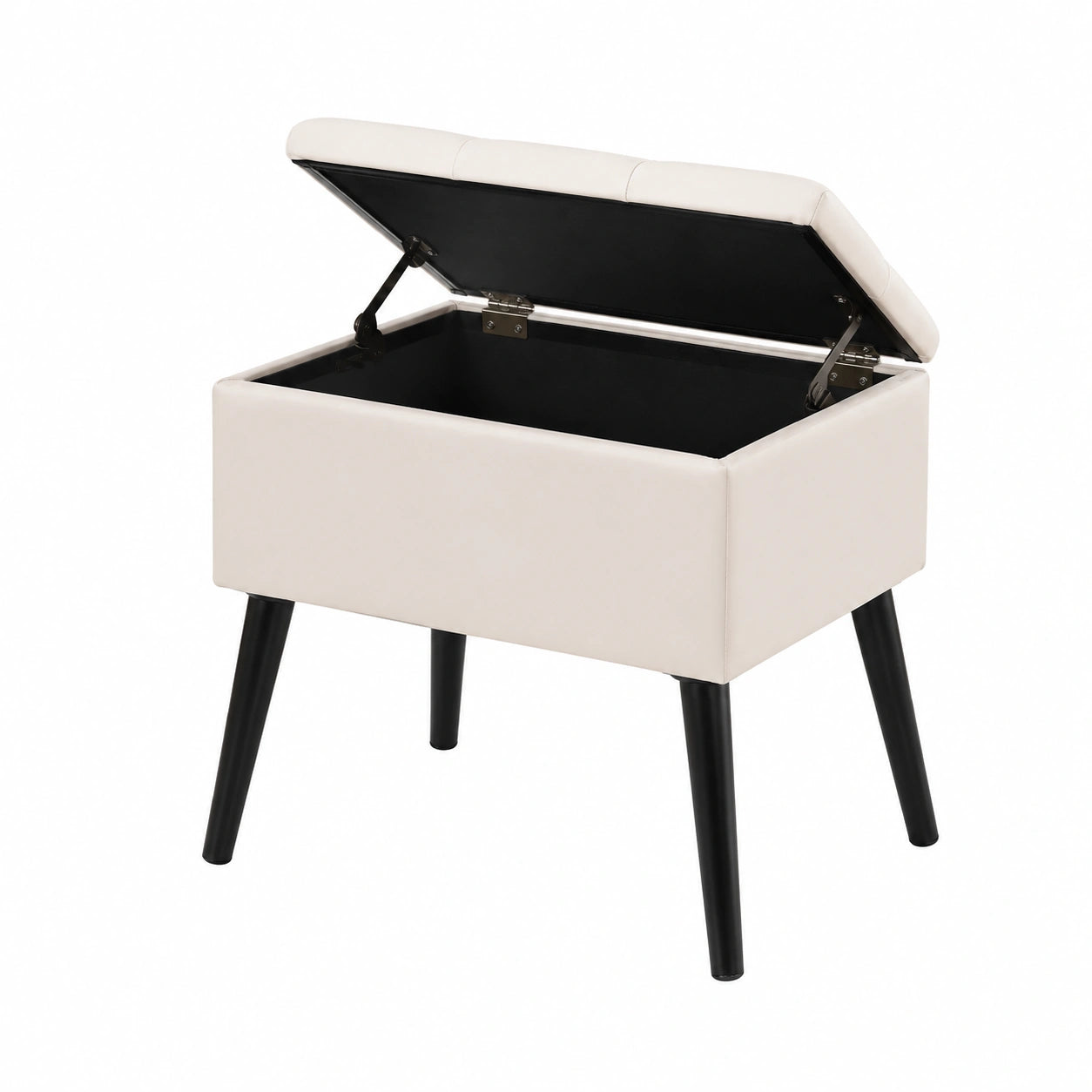 Puff Baúl de Terciopelo Beige con Asiento Acolchado y Patas de Madera