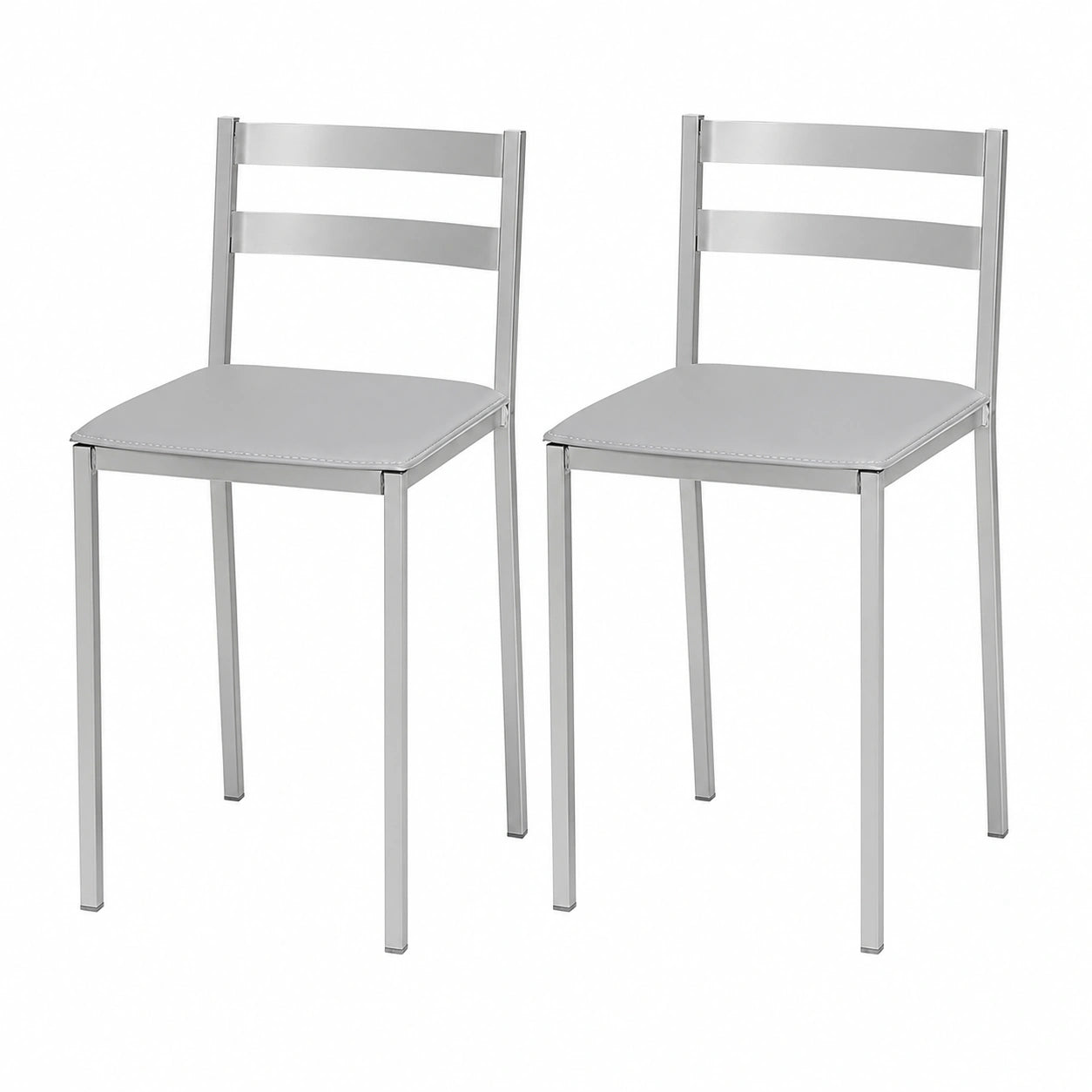 Set de 2 Taburetes de Cocina con Respaldo Bajo y Asiento de Polipiel Gris