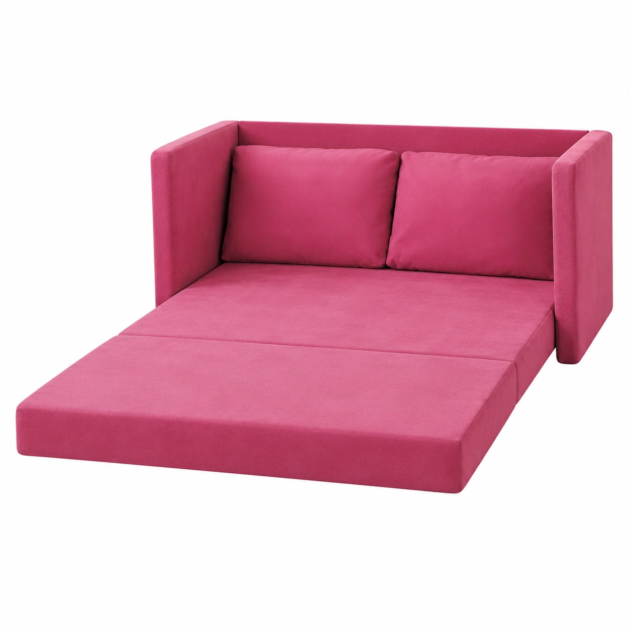 Sofá cama de suelo 2 plazas, convertible y versátil, color rojo vino en terciopelo