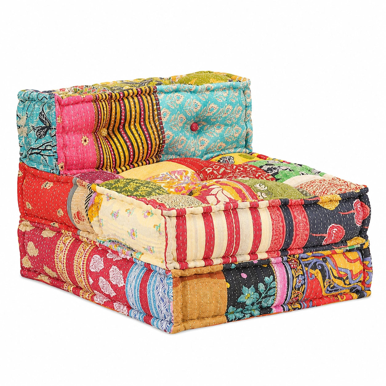 Sillón Modular Convertible en Sofá Cama de Tela Patchwork Cálida y Exótica