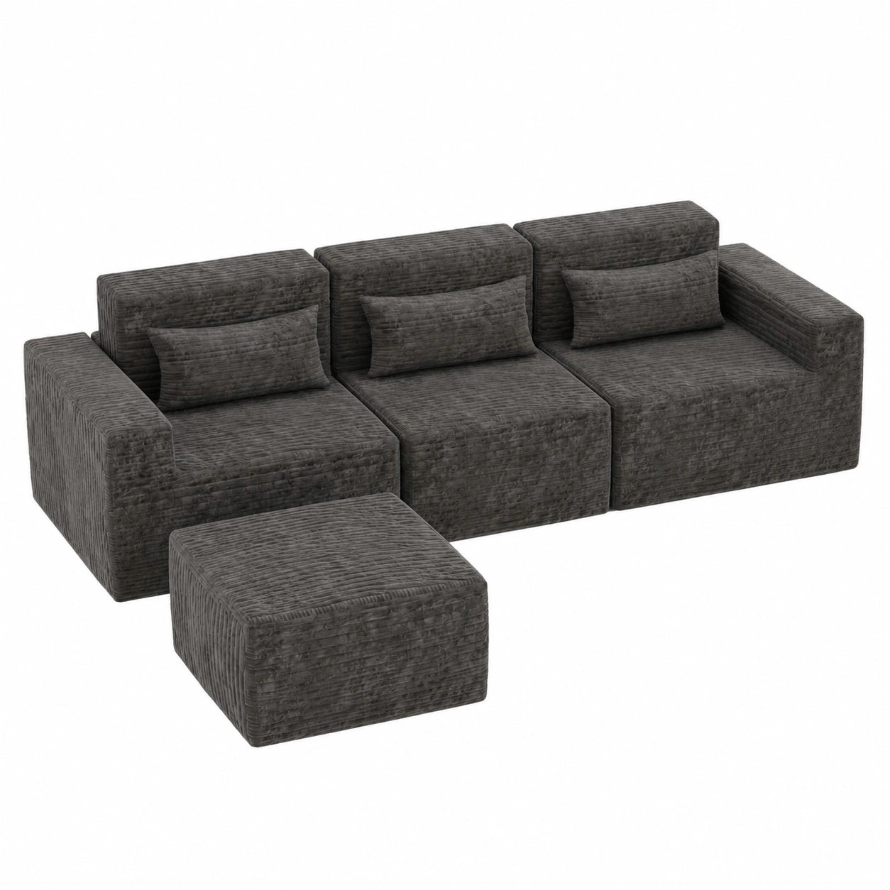 Sofá Modular en L con Chaise Longue y Taburete para Sala - Gris