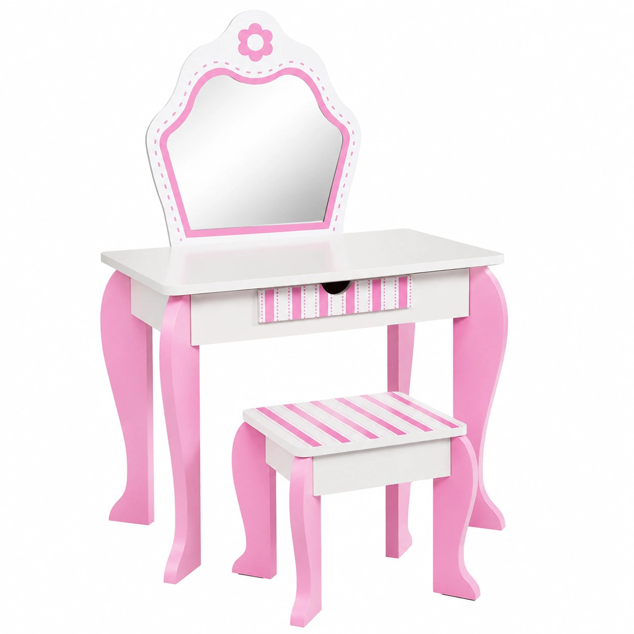 Tocador Infantil 2 en 1 con Espejo y Cajón - Juego de Mesa y Taburete