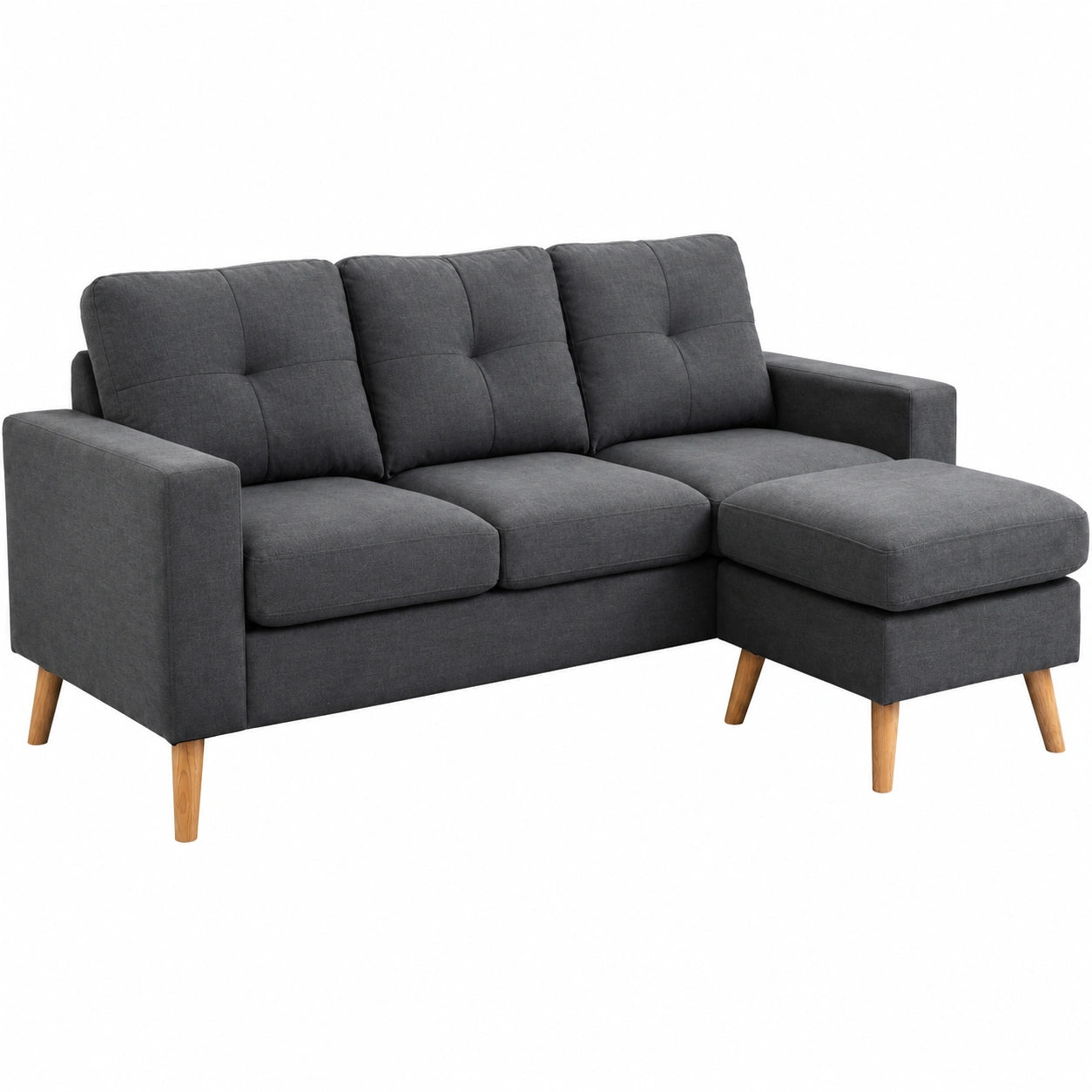 Sofá Esquinero Modular 3 Plazas con Puf y Confort Mejorado, Estilo Escandinavo en Gris