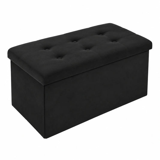 WOLTU Banco Otomano de Terciopelo con Almacenamiento, Reposapiés Plegable 76x38x38 cm, Color Negro