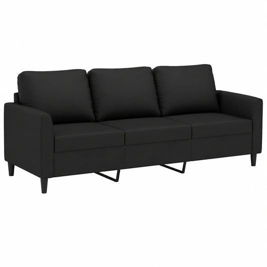 Sofá de Piel Sintética Negro 3 Plazas 180 cm con Función Relax