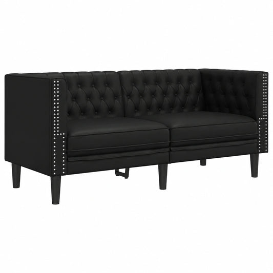 Sofá Chesterfield 2 Plazas de Cuero Sintético Negro