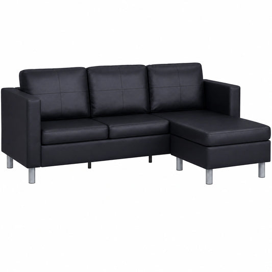 Sofá Modular 3 Plazas Cuero Sintético Negro para Salón