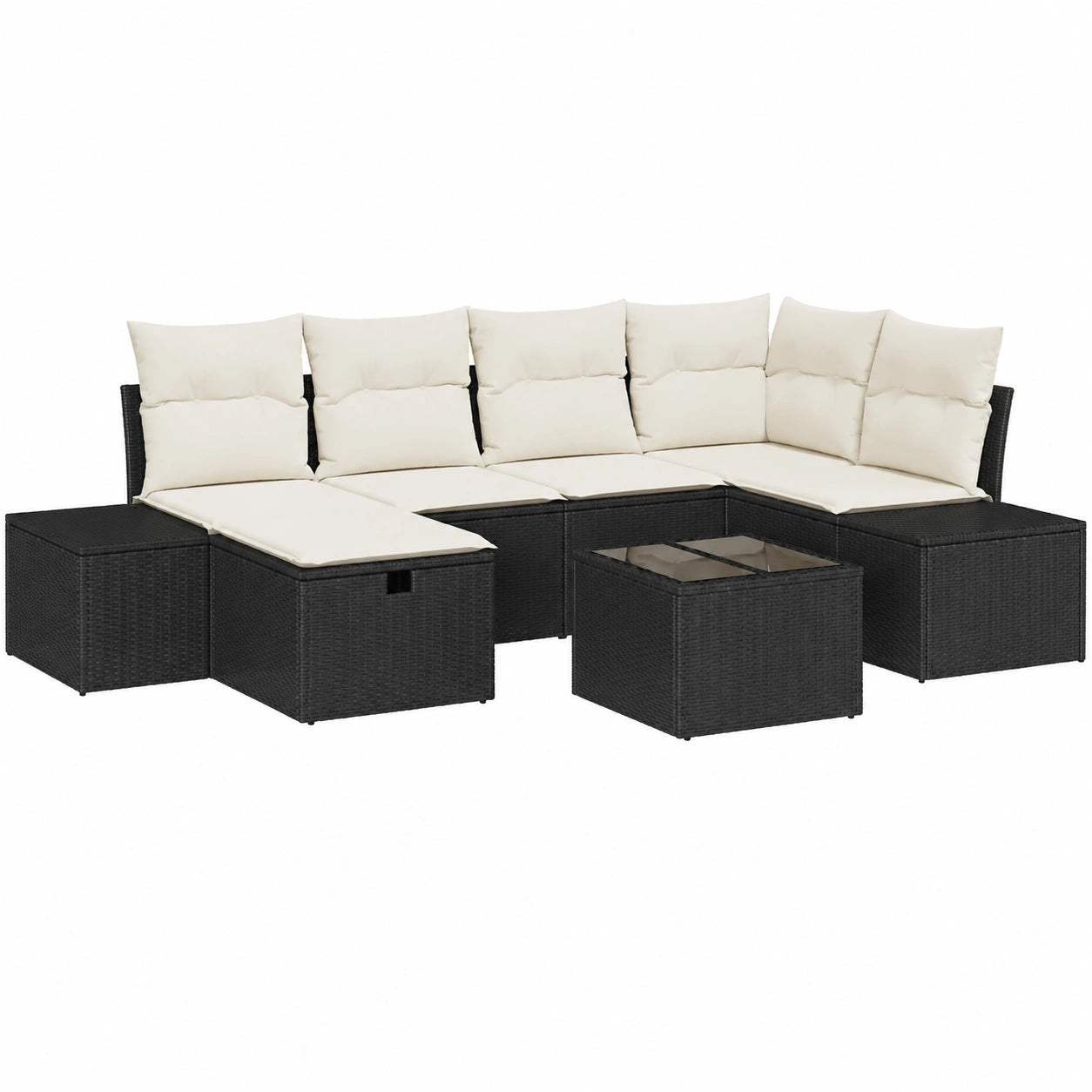 Conjunto de Sofás de Jardín 7 Piezas Negro, Sofá Modular Exterior Resistente al Clima