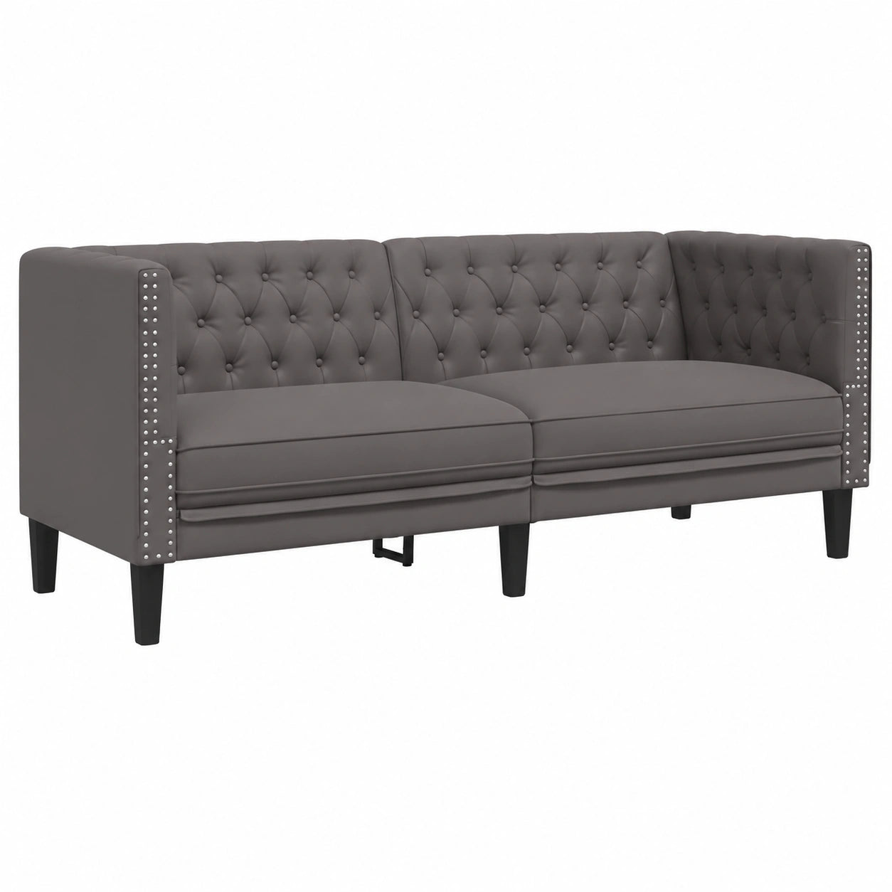 Sofá Chesterfield 3 Plazas en Cuero Sintético Gris, Elegante Mobiliario de Salón