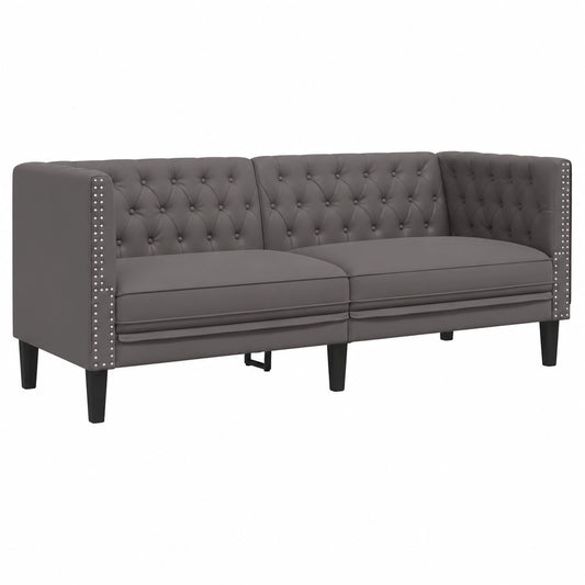 Sofá Chesterfield 3 Plazas en Cuero Sintético Gris, Elegante Mobiliario de Salón