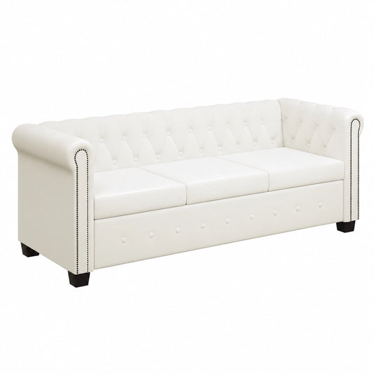 Sofá Chesterfield Blanco de 3 Plazas en Cuero Sintético - Elegancia para tu Hogar