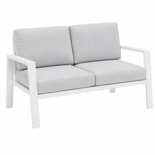 Sofá de Jardín de Aluminio Blanco Thais para Exterior, 2 Plazas, Tela Impermeable Gris
