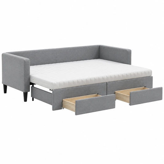 Sofá Cama Nido Extensible con Cajones en Tela Gris Claro 80x200 cm