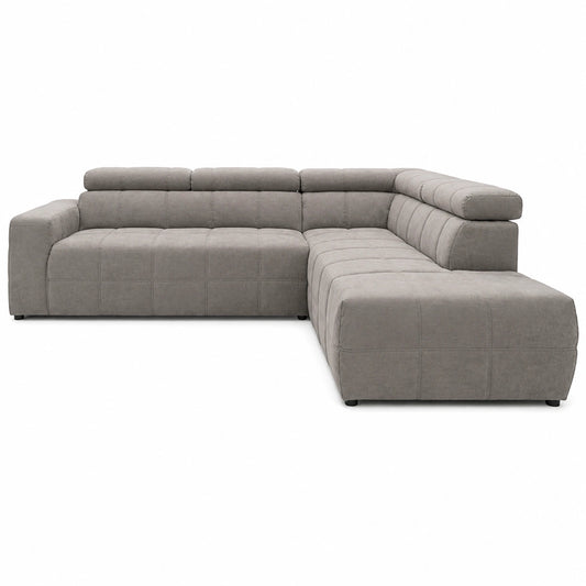 Sofá Esquinero Brandon en L Acolchado Gris Plata 275x228x98 cm