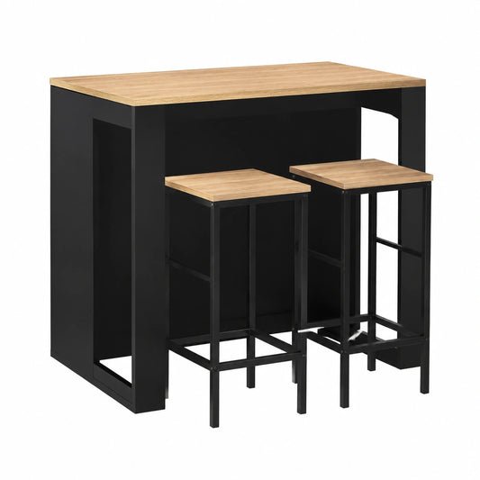 IDMarket - Conjunto de Barra Juno en Madera Negra con Bandeja de Haya y 2 Taburetes Detroit