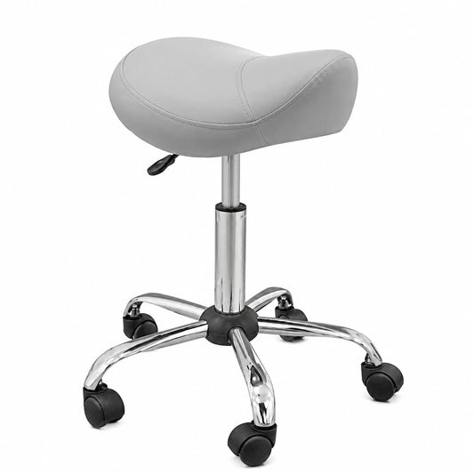 Silla Ergonómica Tipo Pony con Base de Acero y Tapizado en Polipiel, Color Plata, Altura Ajustable