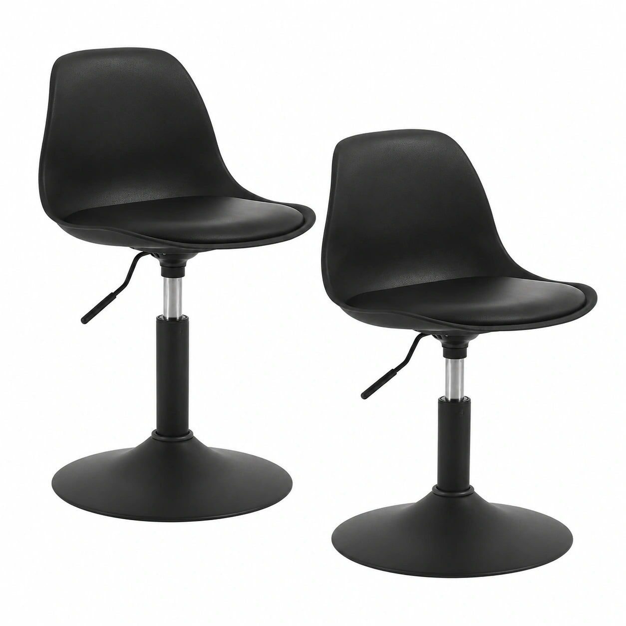 WOLTU Set de 2 Taburetes de Bar con Respaldo Ajustable, Giratorios y de Piel Sintética, Negro