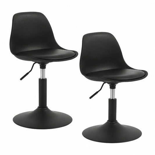 WOLTU Set de 2 Taburetes de Bar con Respaldo Ajustable, Giratorios y de Piel Sintética, Negro