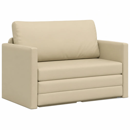 Sofá Cama de Cuero Artificial Crema 124x71x78 cm, Diseño Ajustable y Elegante para Sala de Estar
