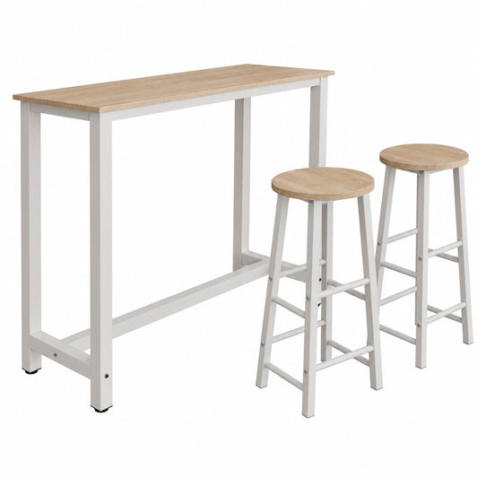 Mesa Alta de Cocina con Taburetes, Estilo Industrial, Color Blanco, 120x100x40 cm