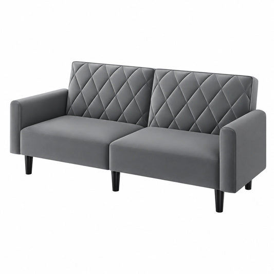 Sofá Cama Convertible de Tela para Salón, 2 Plazas, Respaldo Ajustable, Gris Oscuro