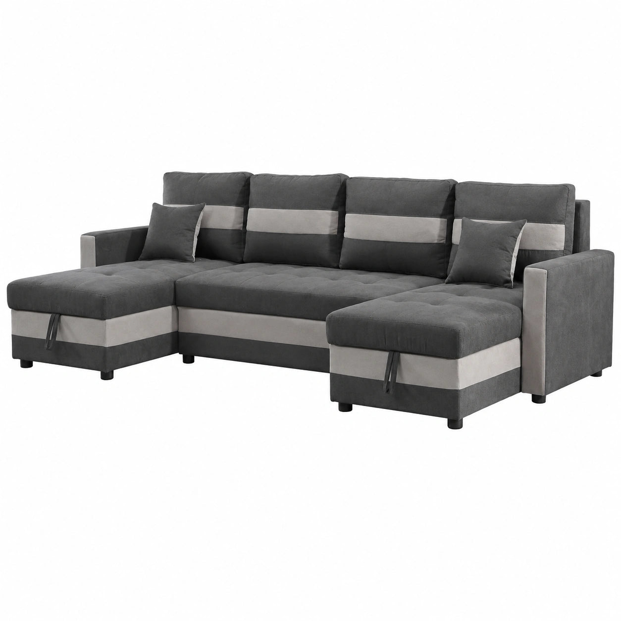 Sofá Convertible Panorámico Antoine 5 Plazas con Almacenaje - Gris Oscuro/Gris Claro