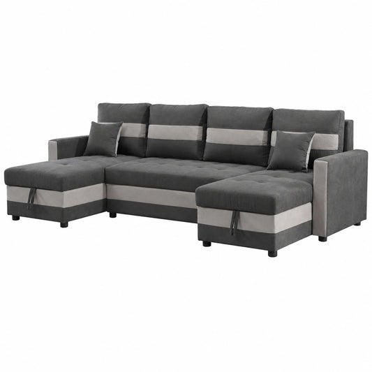 Sofá Convertible Panorámico Antoine 5 Plazas con Almacenaje - Gris Oscuro/Gris Claro