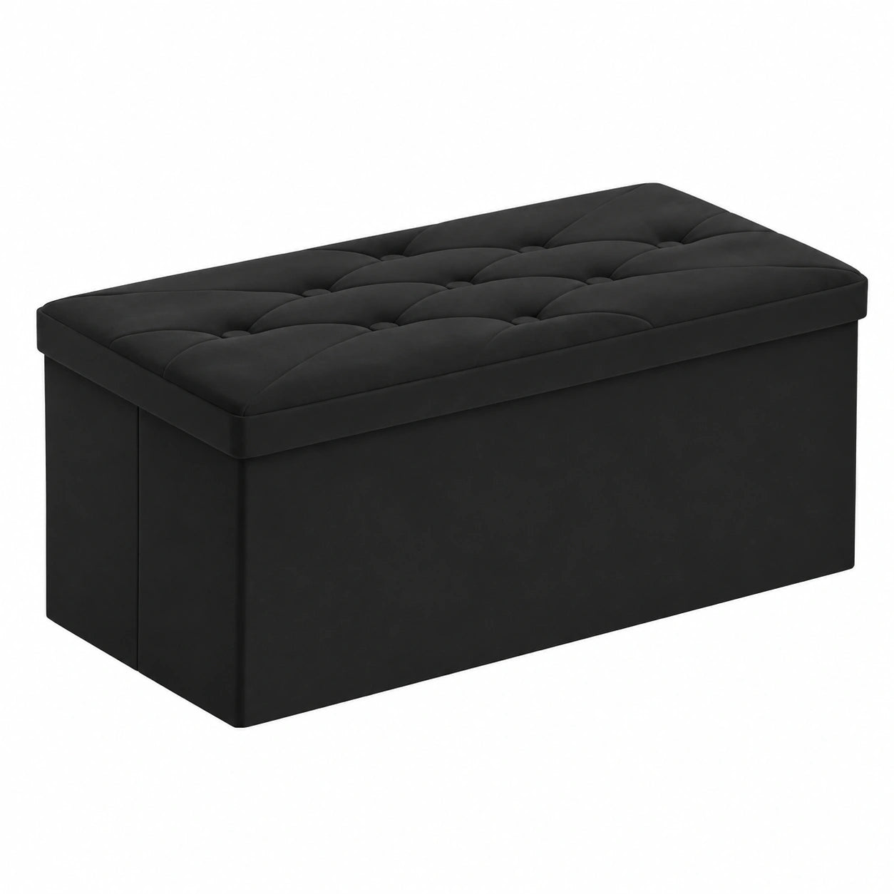 Banco de Almacenaje Plegable de Terciopelo, Puff con Tapa, Decoración para Dormitorio o Entrada, 80 x 40 x 40 cm, Color Negro