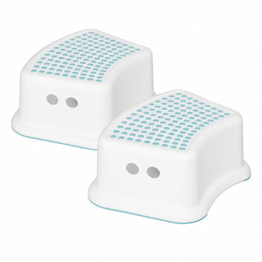 Set de 2 Taburetes Infantiles Antideslizantes TinySteps 35x25x13cm Blanco/Azul 7house