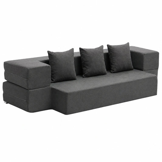 Sofá Cama Convertible 3 en 1 con Almohadas y Funda Lavable, Espuma Viscoelástica Alta Densidad en Gris Oscuro