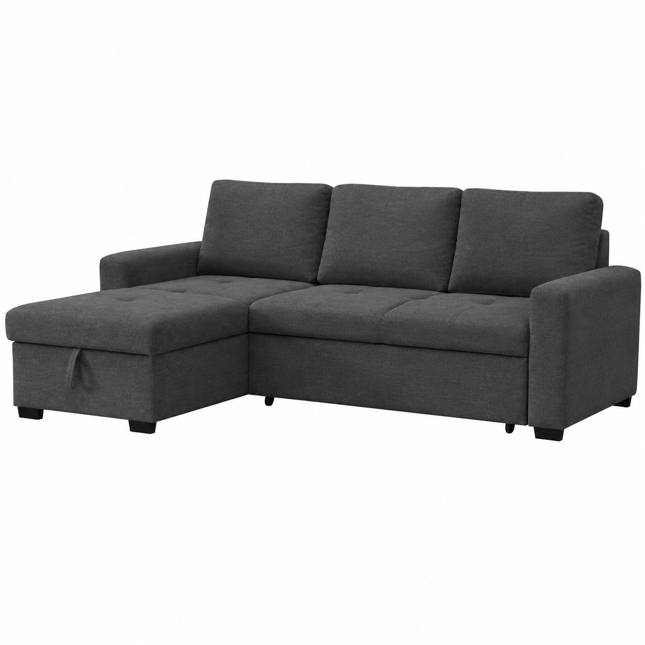 Shiito Sofá Chaise Longue 3 Plazas Reversible con Almacenaje y Cama, Diseño Elegante en Gris Oscuro, 229x93x93 cm