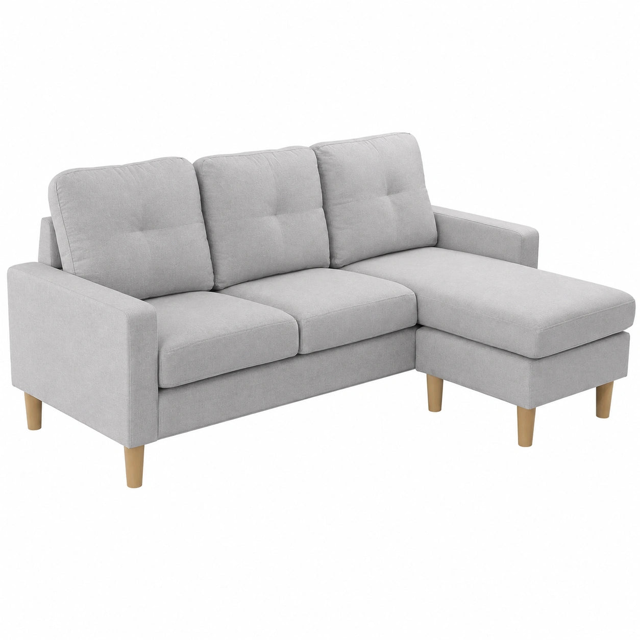 Sofá Chaise Longue Reversible Moderno con Tapizado Antimanchas y Patas de Madera, Configuración Flexible, Gris 186x86x128 cm