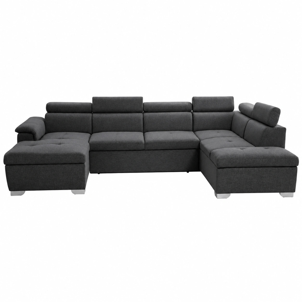 Sofá Panorama Convertible de Tela con 2 Compartimentos, 6 Plazas, Gris Oscuro
