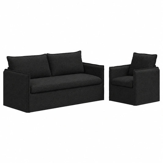 Conjunto de Sofás Modulares Negros de Tela, Diseño Moderno y Ergonómico para Sala de Estar