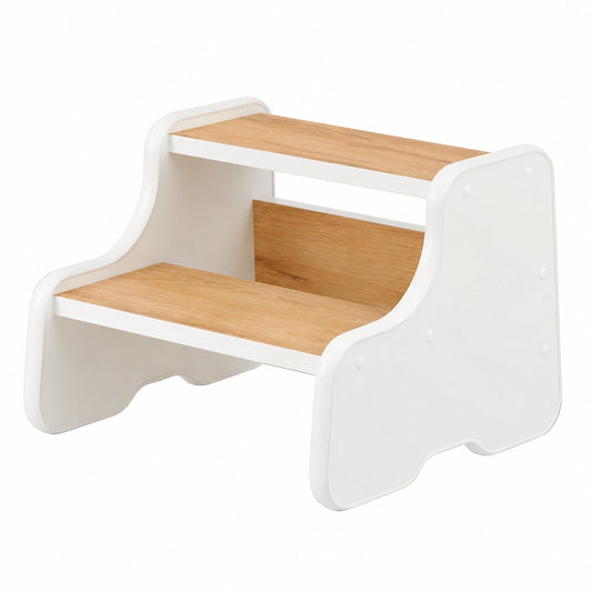 Taburete Infantil de Madera con 2 Peldaños, Ideal para Baño y Cocina