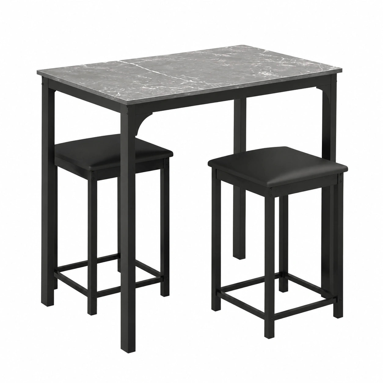 Conjunto de Mesa Alta y Taburetes para Comedor, 3 Piezas, Estilo Moderno de Mármol, Negro