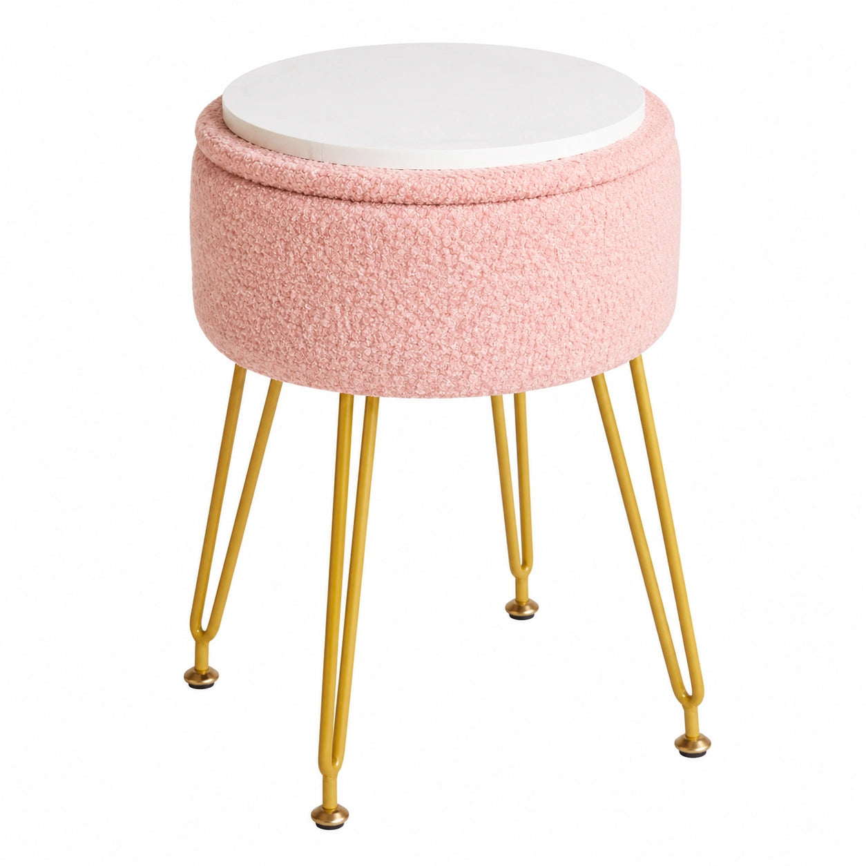 Taburete Otomano de Terciopelo con Almacenamiento y Tapa Extraíble - Rosa