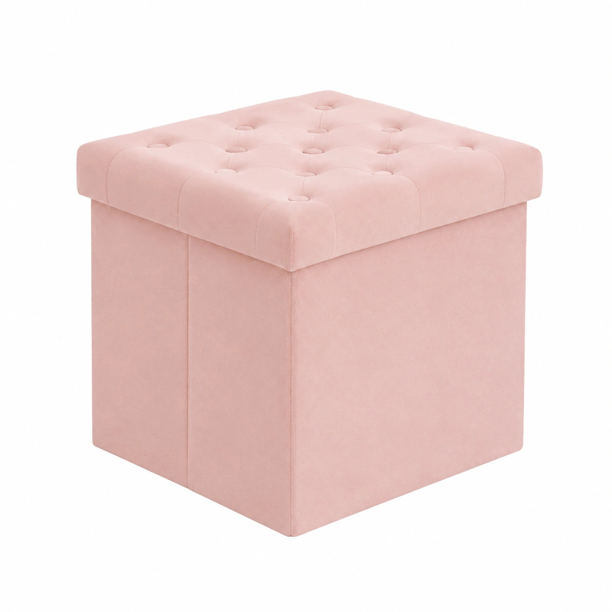 Taburete de Franela Rosa con Almacenamiento Plegable 40x40x40cm