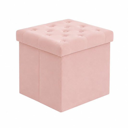 Taburete de Franela Rosa con Almacenamiento Plegable 40x40x40cm