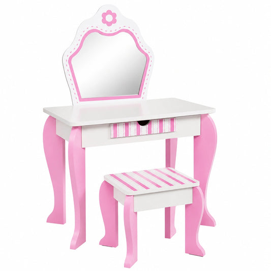 Tocador Infantil 2 en 1 con Espejo y Cajón - Juego de Mesa y Taburete